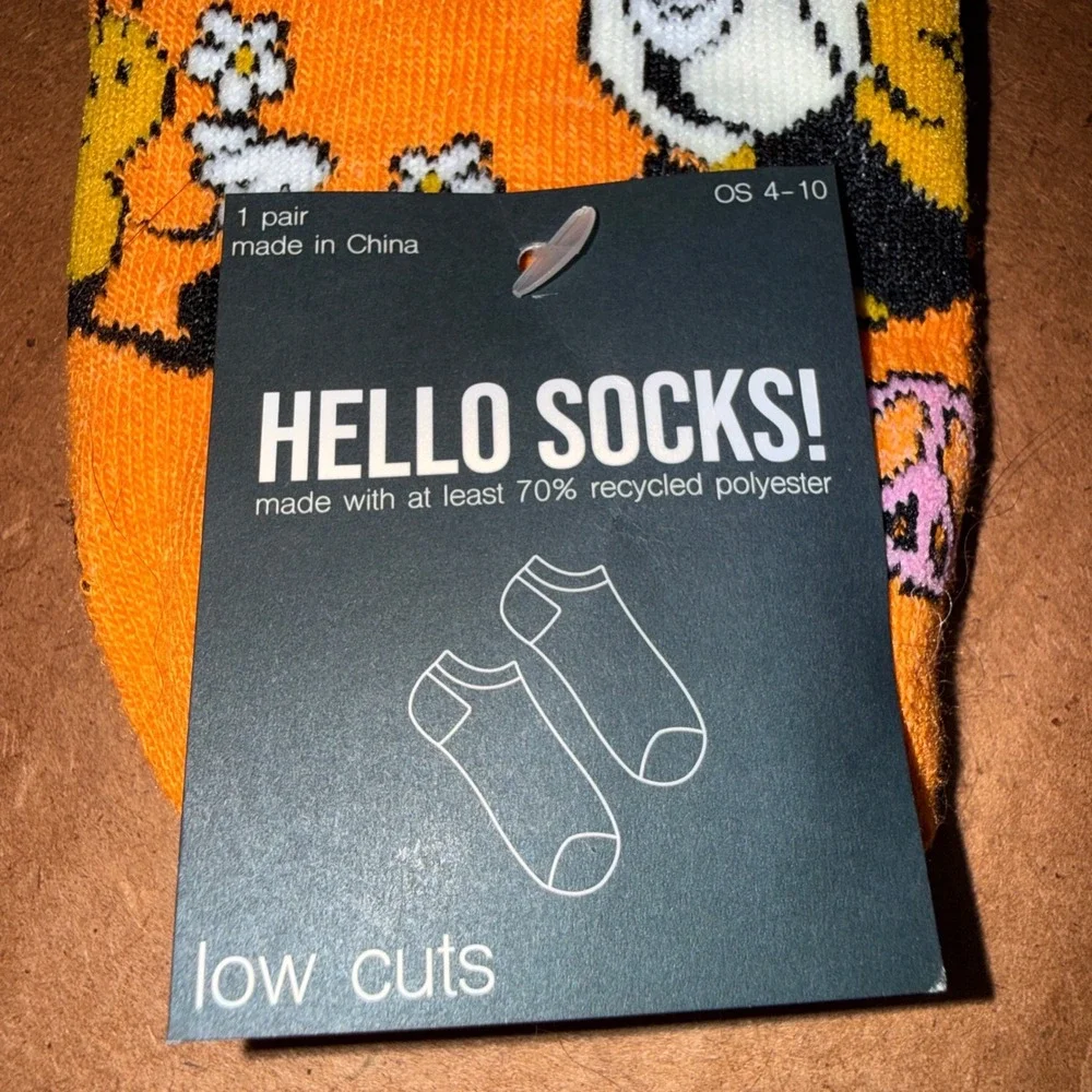 Hello Socks Low Cut Socks OS NEW Orange Bumblebee Peace Sign